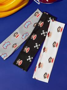 Paul Frank X SHEIN 3pcs Pack Versatile Monkey & Skull Printed Elastic Headbands, Suitable For Sports, Casual Styles, Washing Face Hair Band Turban Headband Sweatband - Multicolor - View 2