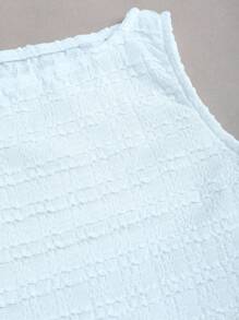 Sweetra Women's Solid Color Frill Trim Round Neck Pleated Camisole White Home - Baby Blue - View 3
