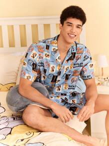 TOM & JERRY X SHEIN 2pcs Men's Summer All-Over Print Short Sleeve Top And Shorts Loungewear Set