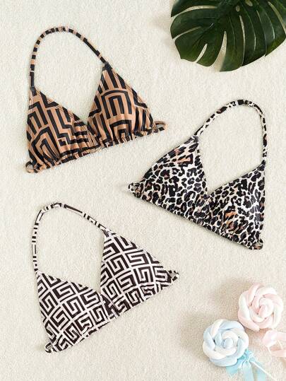 SHEIN Teen Girl 3st Set Casual Bekväm Sportig Bikinitopp, Köp 1 Få 2 gratis