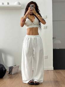 Coolane Women's Summer Country Concert Going Out Boho Beach Vacation Basic Minimalist Washed 100% Cotton White Pants Curved Hem Pants, Fall Women Clothes