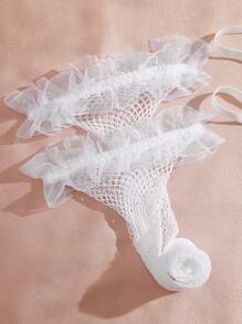 Floral Lace Underwire Garter Lingerie Set With Stockings Bridallingerie - White - View 5