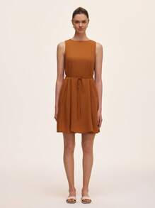 SHEIN Unity Women Elegant Solid Color Sleeveless Round Neck Dress - Brown - View 4