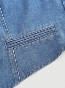 SHEIN MOD Plus Size Blue Denim Jacket Casual Vest Old Money Style Spring And Summer Denim Tops, Fall Women Clothes - Light Wash - View 4
