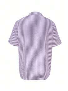 Manfinity Dauomo Men's Casual Striped Print Button Front Short Sleeve Shirt - Purple - View 2