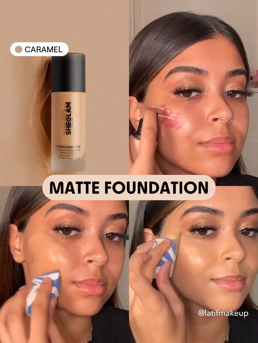 SHEGLAM Complexion Pro 持久透氣霧麵粉底液-焦糖霧面防汗粉底液控油全面遮瑕無孔遮瑕防水無瑕不褪色輕薄液體粉底液 品牌 美容 化妝 化妝品 適合女性與女孩 完美搭配夏季春季 Y2K 時尚 流行 生日 母親節禮物 假期 派對準備就緒 最佳顏色