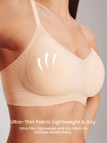 LUVLETTE Dream Curve Air Wireless Seamless Breathable Sheer T-Shirt Plunge No Show Underwear Nude Airy Sticky Basic SizeFreedom Bra