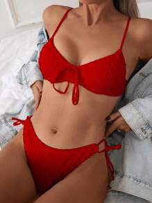 Swim Basics 女士夏季沙滩比基尼，非聚拢型，带钢圈 - 紅色 - 查看 1