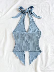 Soleia 休闲系带金属扣合身不对称下摆吊带背心 - 藍色 - 查看 2