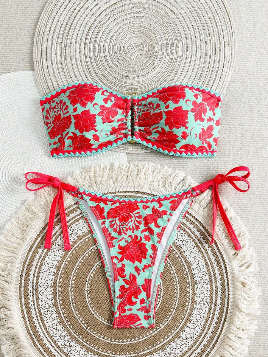 Swim Vcay Bộ bikini Bandeau in hoa cho nữ, Bộ bikini đi biển nghỉ dưỡng - Nhiều màu - Xem 1