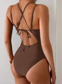 Swim Basics 1 件女式性感修身腰部合身连体泳衣，度假休闲