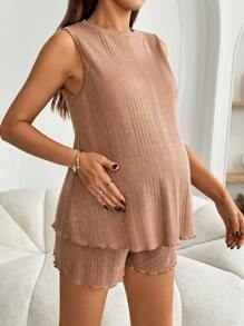 SHEIN Maternity Two Pieces Suits Summer Outfits For Women - Brown - View 6