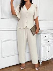 SHEIN Frenchy Set aus Blazer und Hose in Große Größen mit eleganter strukturierter Kurzarm-Jacke