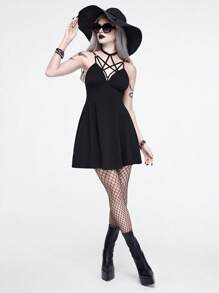 ROMWE Váy ngắn mùa hè màu trơn gợi cảm phong cách Gothic dành cho nữ - màu đen - Xem 6