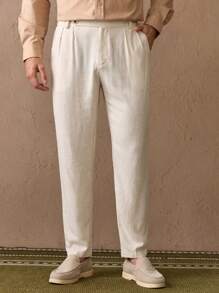 HIMLAND Men's Casual Woven Tapered Suit Pants, Old Money