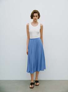 Lumivelle Women's Simple Solid Color A-Line Skirt, Summer Fall Cloth For Women