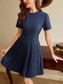 Vintamour Vintage Elegant Women's Dress Pleated Spring/Summer Outfits For Women Summer Dresses For Women Graduation Dress Summer Clothes Dresses For Women Summer Wedding Guest Dress Women Sun Dresses For Women Vacation Outfits Woman Graduation Dresses For Women Elegant Formal Dresses For Women Easter Dress Women Elegance Elegant Dresses For Women Birthday Dresses For Women Mother's Day Blue Dress Business Casual Woman Sundresses Work Clothes Women