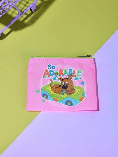 SCOOBY-DOO X SHEIN Cute Cartoon Dog Print Pink Coin Purse, Fashion