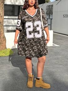 SHEIN EZwear 大码夏季迷彩图案宽松连衣裙 - 彩色 - 查看 4