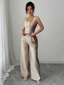 Elenzga Women Two Pieces Outfits For Daily Wear - Brown - View 5