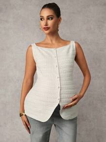 MaterniChic Elegant Plain Maternity Tank Top With Button Decor Summer Clothes - Apricot - View 7