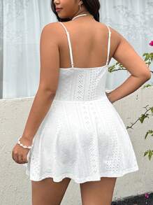 Solflare Bộ đồ liền thân dây jacquard trắng thường ngày cỡ lớn, CoconutGirl, Chuyến đi của bé gái, Quần áo mùa hè, Trang phục đi nghỉ cho phụ nữ - trắng - Xem 2