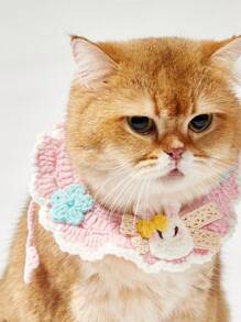 PETSIN 粉色可爱花朵兔子宠物猫狗兔子手工针织围巾、围兜、项圈、头巾 - 彩色 - 查看 4