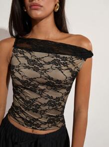 COSMINA 女士无袖斜肩背心，夏季时尚 - 黑色 - 查看 1