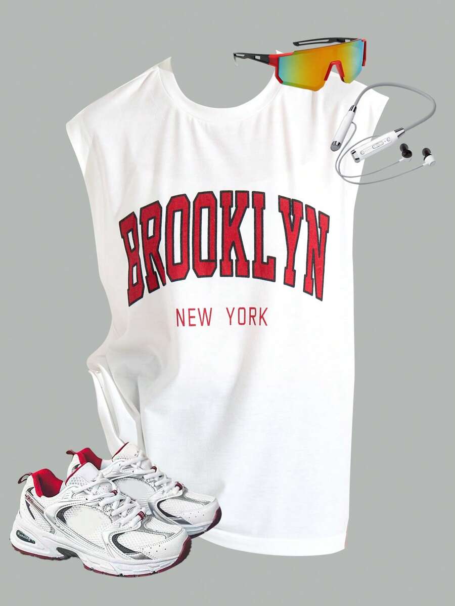 SHEIN 1-Pack Teen Boy Casual Sports College Artistic Style Retro White Wide Shoulder Top With English Letters Suitable For Back To School Boys Suitable For Daily Use Suitable For Daily Use Suitable For School Suitable For Travel Suitable For Sports Suitable For Spring And Summer Seasons, Father's Day/Dad And Me