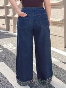 SHEIN EZwear Plus Size Casual Vacation Vintage Washed Denim Jeans - Dark Wash - View 2