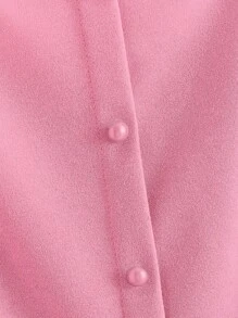 SHEIN Clasi Women's Fashion Button-Decor Square Collar Ruched Puff Sleeve Blouse - Pink - View 4