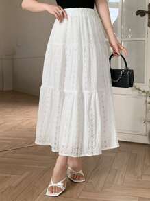 DAZY Women's White Textured Ruffled Hem Skirt, Summer Vacation - White - View 7