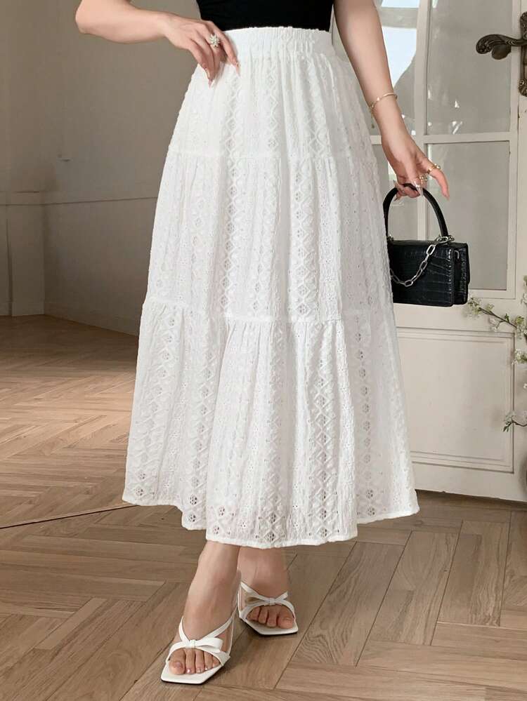 Women's White Textured Ruffled Hem Skirt, Summer Vacation