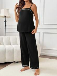 SHEIN Maternity Two Pieces Suits Summer Outfits For Women - Black - View 6