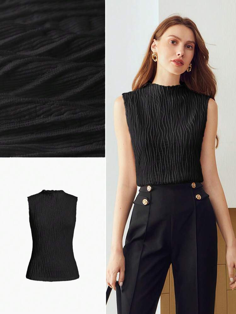 TEXTURED LETTUCE TRIM TANK TOP