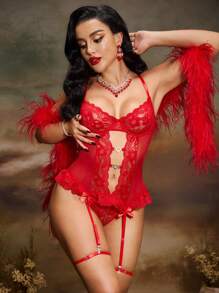 PinupGlam 2 piezas Conjunto de lencería de encaje para mujer