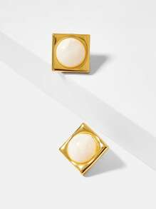 MOTF PREMIUM Pendientes con perla artificial con forma geométrica cuadrada chapados en oro de 18k