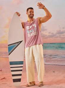 EASEVO Camiseta de tirantes de punto con cuello redondo y estampado de letras holgada, adecuada para verano, tallas grandes para hombre