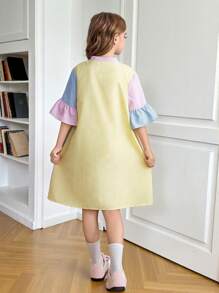 SHEIN 青少年女孩度假休闲梭织拼布衬衫裙 - 彩色 - 查看 4