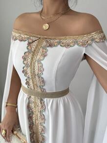 SHEIN Clasi 1 pezzo Vestito elegante da donna con spalle scoperte, decorazione floreale e paillettes