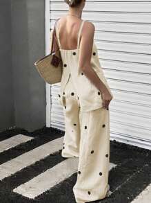 INAWLY 2 Stücke/Set Damen einfaches Polka Punkt Muster Set, Frühling/Sommer