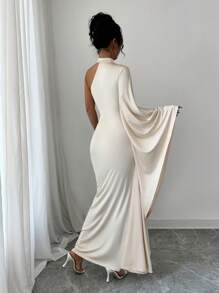 Breezaya Abito lungo elegante da donna monospalla attillato