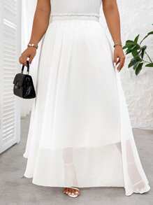 SHEIN Clasi Elegant Commute & Vacation Style Minimalist Casual Women's Fashion Versatile Comfortable Chiffon Fabric High Waist Long Design White Plus Size Skirt, Spring/Summer/Autumn Fall Cloth For Women