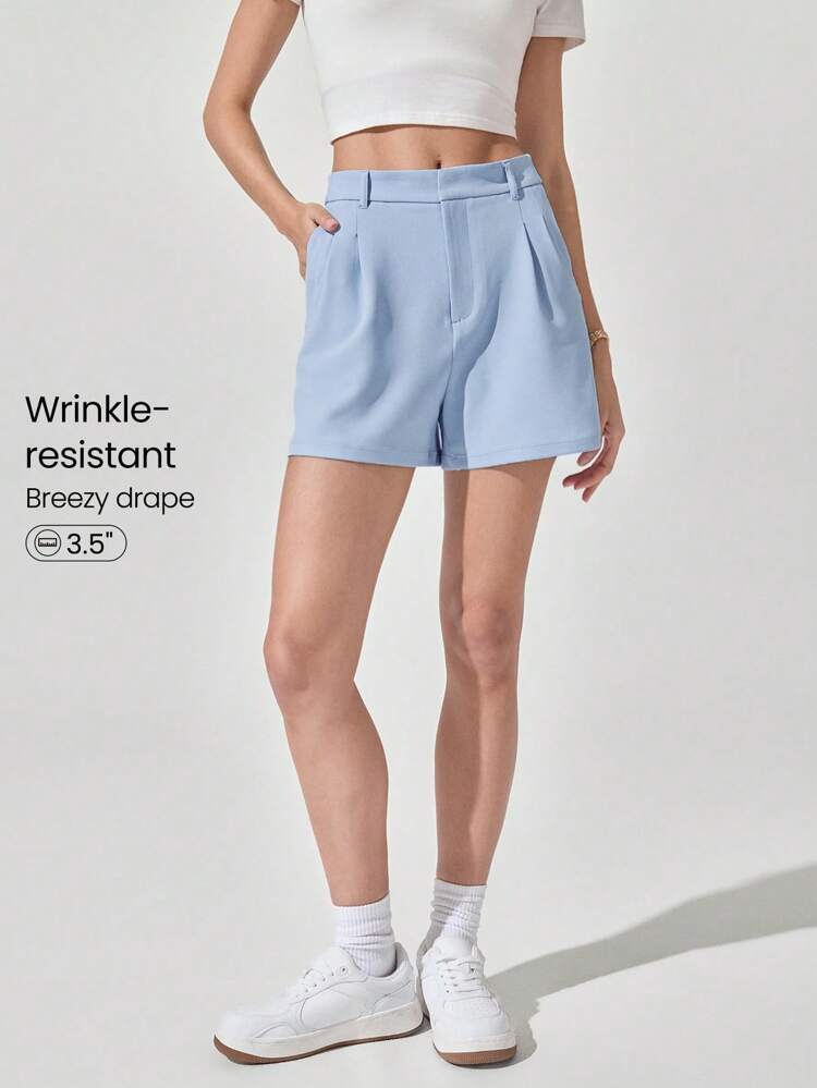 Easy Win Wrinkle-Resistant Elastic Waistband Front Zip Work Shorts With Side Pockets Daily Casual Office Work Leisure