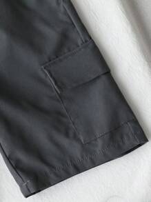 2pcs Set Young Boy Plain Hoodie And Shorts - Grey - View 6