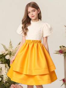 Luxus 2-teiliges Set für Tween-Mädchen, Satin Material, Gelb - Verschiedenfarbig - Übersicht 1