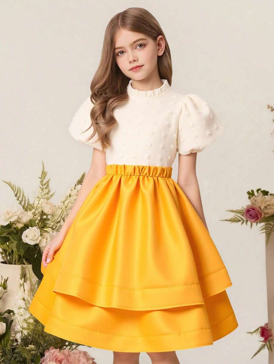 Luxus 2-teiliges Set für Tween-Mädchen, Satin Material, Gelb - Verschiedenfarbig - Übersicht 1