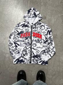 Manfinity EMRG Men's Casual All-Over Print Zip Up Hoodie Sweatshirt - White - View 6