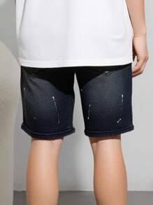 Denimly Boys' Outdoor Street-Style Fashion Versatile Casual Denim Shorts With Elastic Waist, Zipper, Distressed Holes, Acid Wash - Black - View 2