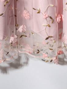 SHEIN Clasi 女式优雅刺绣网眼花卉贴花A字裙，春夏 - 粉色 - 查看 5